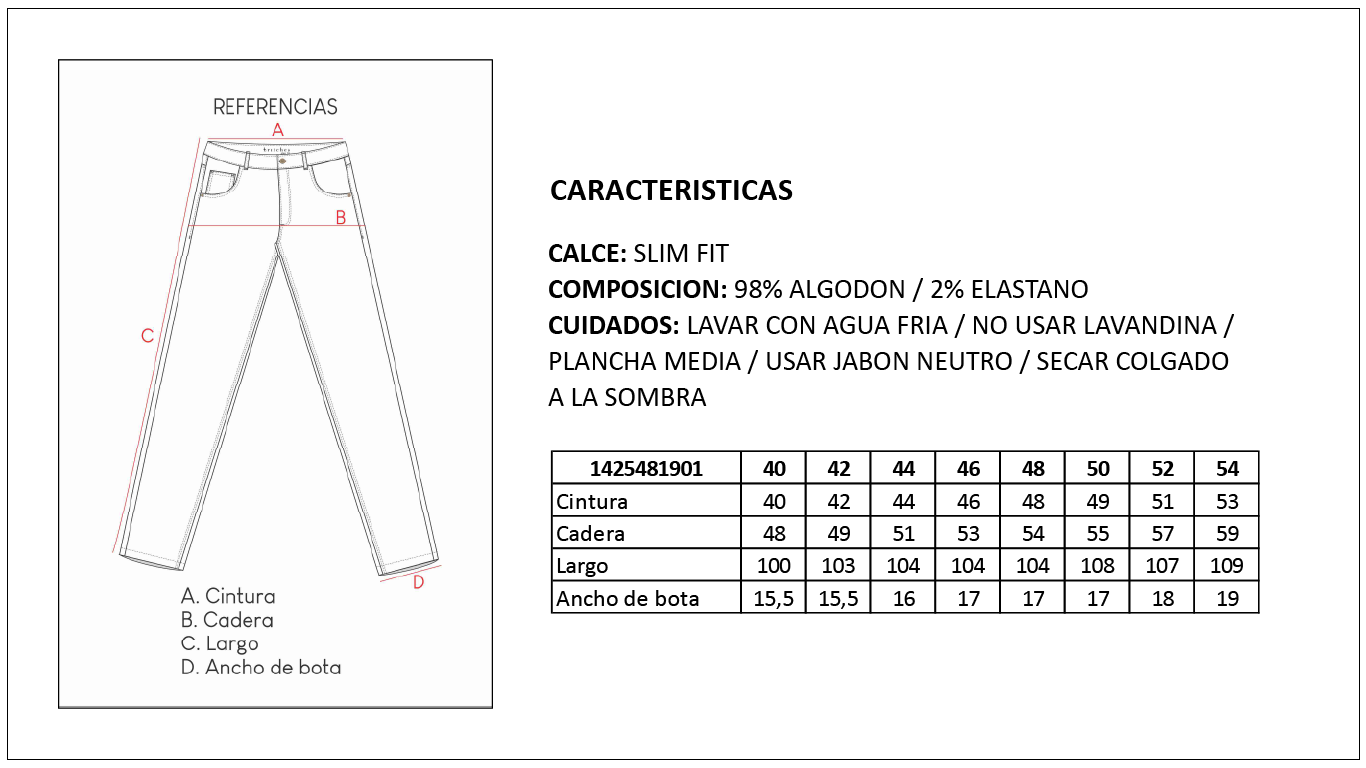 Tabla de Talles Jean Slim Hombre Britches
